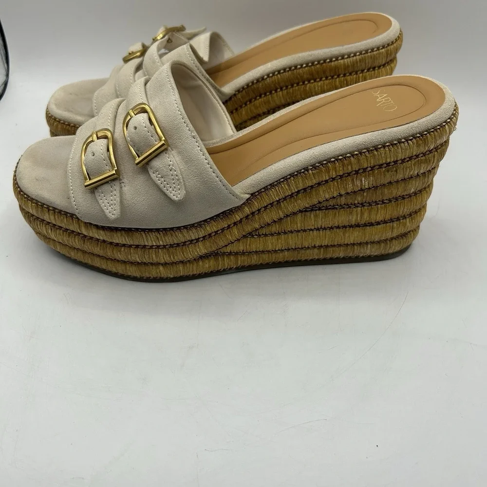 Franco Sarto‎ Women's A-Torino Espadrille Slides Ecru White Platform Size 8.5M